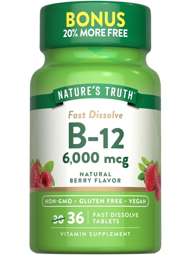 [BRSWKFL5AR7GMGDC] Nature's Truth B12 Vitamin 6000 mcg | Methylcobalamin | 36 Tablets | Fast Dissolve Natural Berry Flavor | Vegan, Non-GMO & Gluten Free