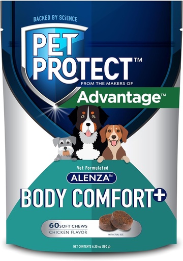 [BRSROBI6AV6W2FD3] Pet Protect Whole Body Comfort+ Supplement for Dogs, Vet-Formulated Alenza, Supports a Normal Inflammatory Response, Chicken-Flavored Soft Chews (60 Count)