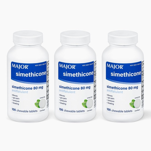 [BRSWIFAKB4FGIETY] MAJOR Simethicone Gas Relief 80 mg - Anti Flatulence, Bloating and Gas Pressure Aid - 100 Chewable Tablets (3 Pack)