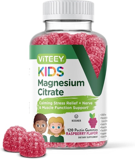 [BRSW2GANCMPAIHL6] Viteey Kids Magnesium Citrate Gummies - Supports Sleep Aid, Calm Gummies, Muscle Relaxer, Optimal Relaxation - Vegetarian, Gelatin Free, Gluten Free, GMO Free - Tasty Chewable Raspberry Flavored Gummy