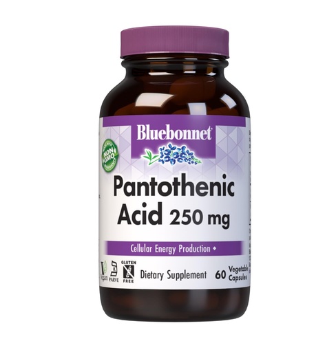 [BRSWIYQTPJ5GKYLI] BlueBonnet Nutrition Pantothenic Acid 250 mg Daily Vitamin B5 Supplement for Cellular Energy for Women & Men - Vegan, Gluten-Free, Non-GMO - 60 Vegetable Capsules