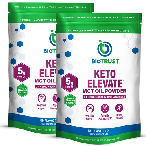 [BRSROBQYO4NGAHYU] BioTrust Keto Elevate - C8 MCT Oil Powder - Ketogenic MCT Coffee Creamer, Keto Coffee Creamer - Clean Energy, Mental Focus & Clarity - 100% Caprylic Acid MCT Powder, Non-GMO (Unflavored, 40 Servings)
