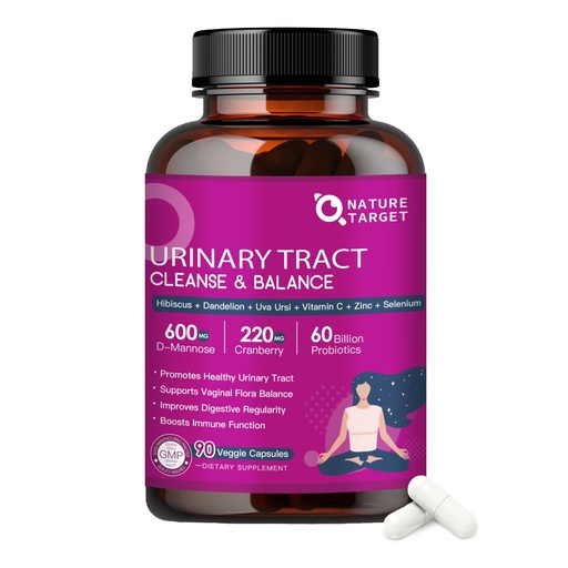 [BRSROCDQAR4BA2Y7] NATURE TARGET Probiotics for Women Urinary Tract Health with D Mannose & Cranberry - 60 Billion CFUs Vaginal Probiotics for Digestive Health, UTI & PH Balance with Prebiotics - 90 Capsules