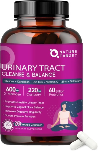 [BRSROCDQAR4BA2Y7] Produksi TARGET Uriner Tract Health (Kesehatan Tract Urinary) dengan D Mannose & Cranberry - 60 Milyar CFUs Vaginal Progories for Digetical Health, UTI & PH Saldo with Pregrance - 90 Capsules