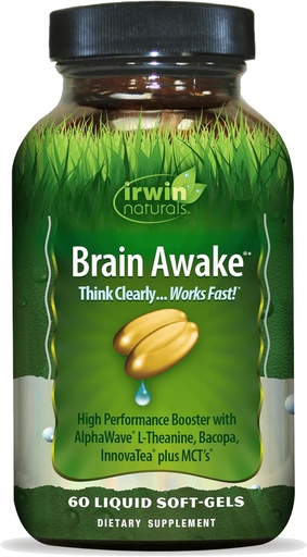 [BRSRMBQ5C4BRUDQY] Irwin Naturals Brain Awake - 60 Liquid Softgels - Enhanced Mental Performance, Increased Focus, Clarity & Concentration - Nootropic Booster with L-Theanine, Bacopa, MCTs