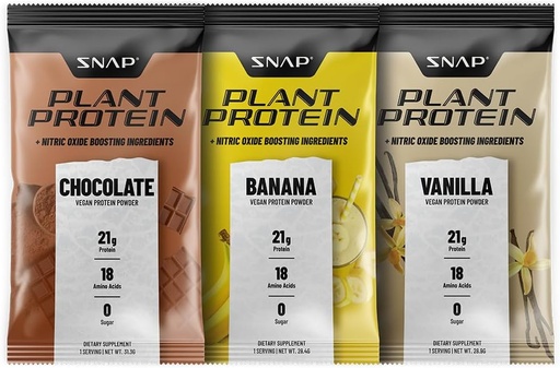 [BRSROAYEBEMQ43TO] Snap Supplements 100% Plant Based Protein Powder Stick Packs with Nitric Oxide Booster (10 Pack, Variety Pack)