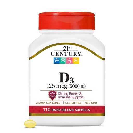 [BRSW2CAPPMHB42Y2] 21st Century Healthcare Vitamin D3 125 mcg (5,000 IU) Rapid Release Softgels, 110 Count