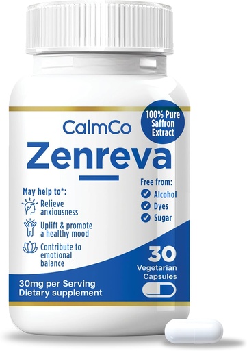 [BRSRAY3ROQNWYCLG] CalmCo Zenreva, Capsules d'extrait de safran pur – Boost Mood, Améliorer Focus, Réduire l'anxiété, Soutenir l'équilibre émotionnel et le sommeil, Booster de métabolisme, Capsules Vegan non OGM, 30 Compte