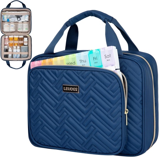 [BRSW2HAEOYIGACDK] Leudes Travel Pill Bottle Organizer,Medicine Organizer und Speicher,Home Medication Bag, Cases, Träger für Pillen,Vitamin,Fish Oil, Ergänzungen für Frauen und Männer (Large, Blau)
