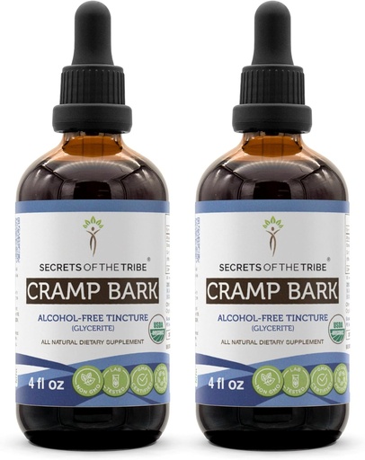 [BRSWGEAPBUHRECDA] Secrets of the Tribe Cramp Bark USDA Organic | Alcohol-Free Extract, High-Potency Herbal Drops | Made from 100% Certified Organic Cramp Bark (Viburnum Opulus) Dried Bark (2x4 FL Oz)