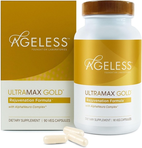 [BRSWIY3YAUIBM3DE] AGELESSTM: UltraMAX GoldTM Capsules, HGH Anti-Aging supplement for Women, slows Cellular Aging, Supports Immune Health, Smoother Skin Tone and Restorative sleep, Weight Management, 90 Capsules
