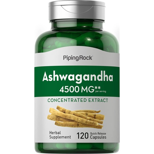 [BRSW2CAOA4NB4CAV] Piping Rock Ashwagandha Capsules | 120 Count | Herbal Supplement with Black Pepper Extract | for Women and Men | Non-GMO, Gluten Free