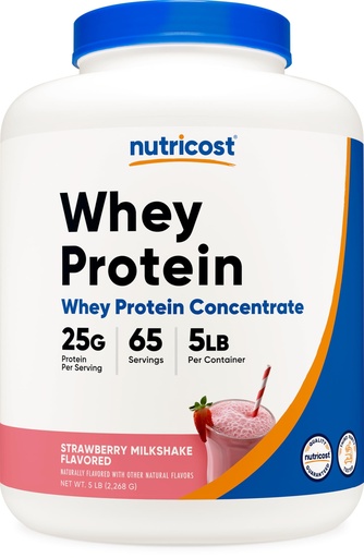 [BRSW2BD5CN5RAD3L] Nutricost Whey Protein Concentrate (Strawberry Milkshake) 5LBS - Gluten Free & GMO Free