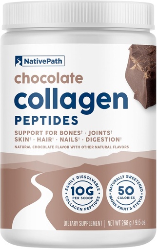 [BRSROYADAB7Q4FA6] NativePath Collagen Peptides - Hydrolyzed Type 1 & 3 Collagen. Keto & Paleo Grass-Fed Protein Powder for Hair, Skin, Nails, Bones, Joints, Digestion and More - No Gluten or Dairy (Chocolate, 268g)
