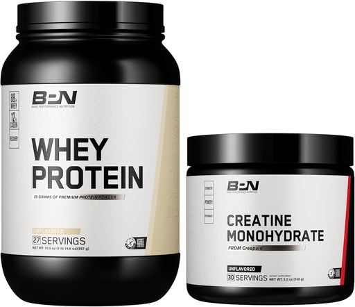 [BRSRAZA3DIGRQYD3] BARE PERFORMANCE NUTRITION BPN Whey Unflavored Protein + Creatine Bundle