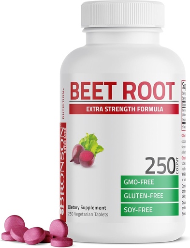 [BRSW2GD4OYIGGHIY] Bronson Beet Root Extra Force, non-GMO, 250 comprimate vegetariene