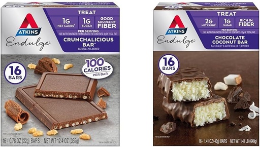 [BRSRAYYYAUPQMCD4] Atkins Endulge Crunchalicious Chocolate Bar 16 Count & Chocolate Coconut Bar 16 Count Bundle