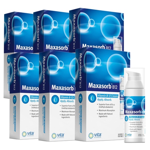 [BRSROBL4DMDW2C3H] Vita Sciences Maxasorb B12 Vitamin B-12 Cream 1000 mcg: Powerful Topical Methylcobalamin for Energy, Health, and Glowing Skin - Pack of 6