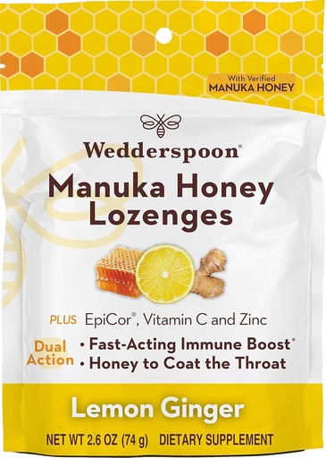 [BRSRMZI7AB5QAHT4] Wedderspoon Manuka Honey Immunity Lozenges, Lemon Ginger, 2.6 Oz (Pack of 1), Genuine New Zealand Honey, Boost Immunity Within Two Hours