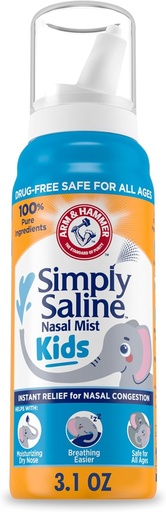 [BRSWIZQNC4IRYG36] ARM & HAMMER Simply Saline Kids Nasal Mist, Saline Spray for Gentle Nasal Congestion Relief, 3.1 Oz