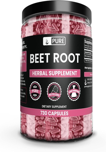[BRSWGBQPAEMBY2D3] PURE ORIGINAL INGREDIENTS Beet Root (730 Капсули) No Magnesium або рисові наповнювачі, Завжди чистий, Lab Verified