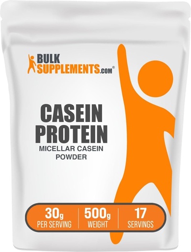 [BRSWKYDRCUMAAGY7] BulkSupplements.com Casein Protein Powder - Micellar Casein Powder, Slow Digesting Protein - Unflavored & Gluten Free, 30g zerbitzu bakoitzeko, 500g (1.1 lbs)