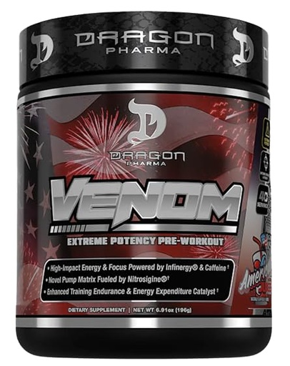 [BRSROGQKAEBWCCDO] DRAGON PHARMA Venom Extreme Potency Pre-Workout, Laser Sharp Focus + Energy, Intense Performance, Proven Ingredients for Enhanced Vasodilation & Endurance (40 Servings, American Juice)