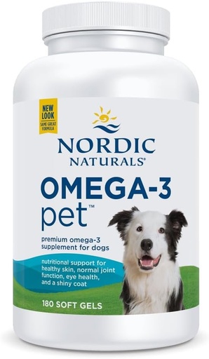 [BRSWIYAKCIOGCYA3] Nordic Naturals Omega-3 Pet, Unflavored - 180 Soft Gels - 320 mg Omega-3 Per Soft Gel - Ribje olje za pse z EPA & DHA - spodbuja srce, kožo, plašč, in imuno zdravje
