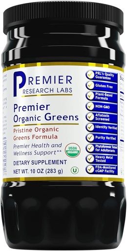 [BRSWIZTQCEBACCTA] Premier Research Labs Premier Bio Greens - Super Greens Powder, Greens Superfood Pulver für Getränke, Grüne Saft, Ernährungsunterstützung, Supergreens für Männer & Frauen, Spinat, Alfalfa, Chlorella - 10 oz