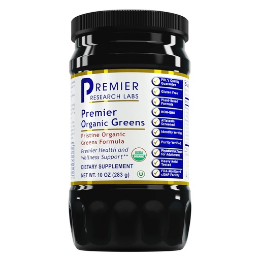 [BRSWIZTQCEBACCTA] Premier Research Labs Premier Organic Greens - Super Greens Powder, Greens Superfood Powder for Drinks, Green Juice, Nutrition Support, Supergreens for Men & Women, Spinach, Alfalfa, Chlorella - 10 oz