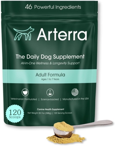 [BRSRAZT3DIHR6H3D] Adult Dog Powder Supplement & Food Topper – 46 Ingredients for Gut, Immune & Brain Health – Daily Longevity Multivitamin for Whole Body Wellness | 120 Scoops