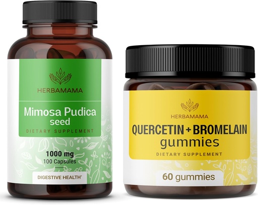 [BRSRAGA3OIIG2AYY] HROBAMAMAMsa Pudica và Quecietin Kit - Bundle của 1000 mgMimasa Pudica Capsules & 800 mg Quecritin và Bromelain Gummies - Vegan, Non-GOO, Sugar & Alcohol- Free