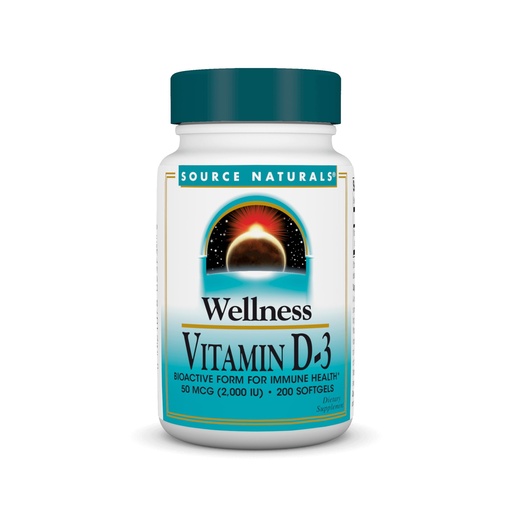 [BRSWIYI5CUDQO3LA] Source Naturals Wellness Vitamin D-3 2000 iu Bioactive Form for Immune Health* - 200 Softgels