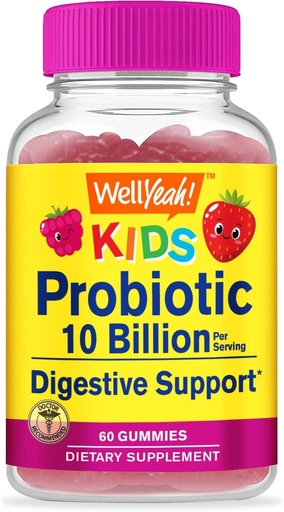 [BRSW2HAROAAWCFYV] WellYeah Probiotics for Kids Gummies -10 Billion CFU - for Gut Health, Immune Health and Digestive Support - Berry Flavor Chewable Supplement - Vegan, Non GMO, Gluten Free Kids Probiotic -60 Gummies