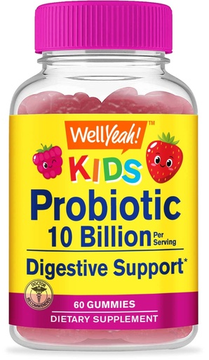 [BRSW2HAROAAWCFYV] WellYeah Probiotics for Kids Gummies -10 Billion CFU - for Gut Health, Immune Health and Digestive Support - Berry Flavor Chewable Supplement - Vegan, Non GMO, Gluten Free Kids Probiotic -60 Gummies