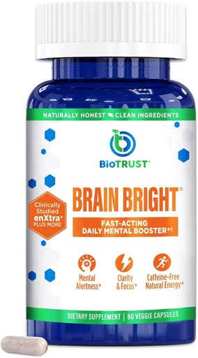 [BRSROBAEDF6A4FLZ] BioTrust Brain Bright – Diariamente Nootropic Boost para Foco, Concentração, Clareza Mental – Cafeína Nootropics grátis Suplemento de suporte cerebral – Ginger tailandesa, Ginkgo, Folato, L-Theanina – 30 Servings