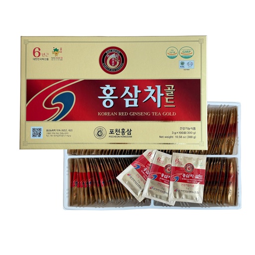 [BRSWIHYLBMOQIHDA] Pocheon 300g(10.6oz), Korean 6Years Panax Red Ginseng Root Extract Tea Gold, 100 Tea Bags, 15% Ginseng Extract, Natural Immune Support