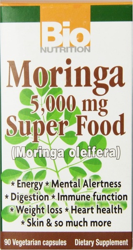 [BRSWIEIIOIHQC23Y] Bio Nutrition Moringa Oleifera Superfood 보충교재 5000mg 90 채식 캡슐 | 영양 Dense | 산화 방지제에서 높은