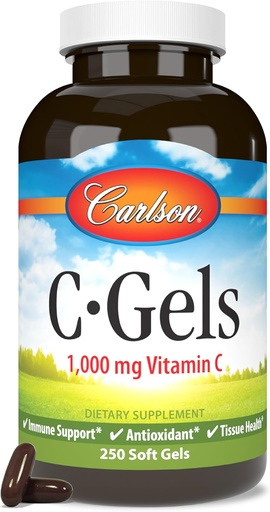 [BRSWIYILCUABOC3E] Carlson - C-Gels, 1000mg, vitamín C Softgels, Imunitná podpora a zdravie srdca, vitamín C Softgels, Antioxidant, Vitamín C Supplement, 250 Softgels
