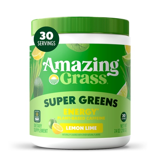 [BRSWIYI5BEGAMC3K] Amazing Grass Super Greens Powder Energy, Organic Greens Blend Smoothie Supplement, Plant Based Caffeine, Yerba Mate, Green Tea Leaf, Beet Root, Lemon Lime, 30 Servings, 7.4 Ounce (Packaging May Vary)