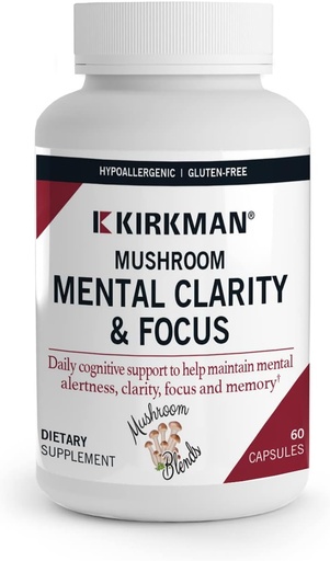 [BRSW2CA7BV7RUETV] Kirkman - Mushroom Mental Clarity & Focus - 60 Capsules - Daily Cognitive Support - Hypoallergenic