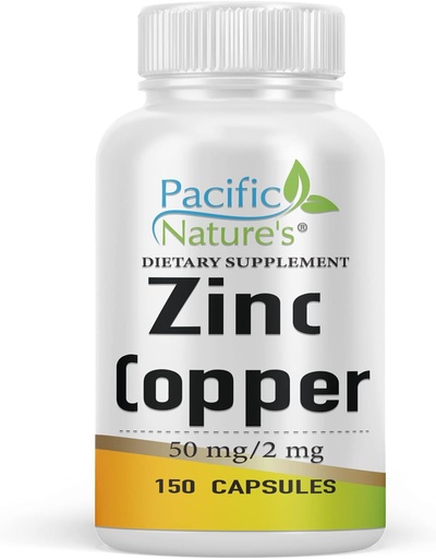 [BRSWYAQHBMHBMCA7] PACIFIC NATURE'S Zinc Copper Supplement (150 Capsules) with 50mg of Zinc Gluconate, 2mg of Copper Sulphate for Immune Support - Gluten Free, Non-GMO