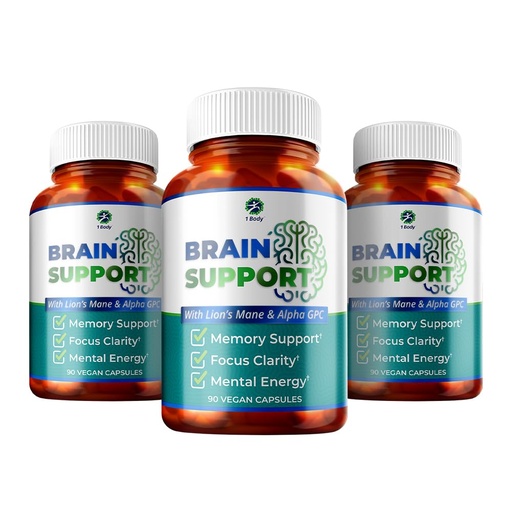 [BRSROZLRA56BAG3V] 1 Body Brain Support Triple Pack, Alpha GPC and Lion's Mane Extract, 90 Capsules Each