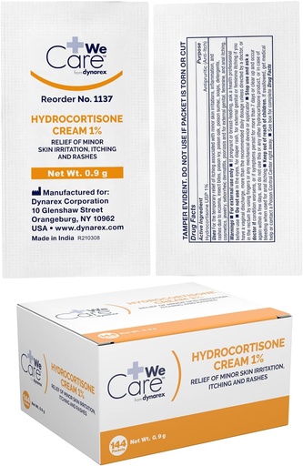 [BRSROCQ7CQIQECI7] Dynarex Hydrocortisone Cream - Topical Anti-Itch Hydrocortisone Ointment for Temporary Relief of Minor Skin Itching, Rash, Irritation - .9g Packet, 1 Box of 144