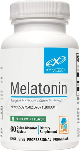 [BRSWIFYTCQFR6FTC] XYMOGEN Melatonin - Peppermint Lozenges - 3mg Melatonin Supplement for Nighttime, Antioxidant + Immune Support (60 Quick-Dissolve Tablets)