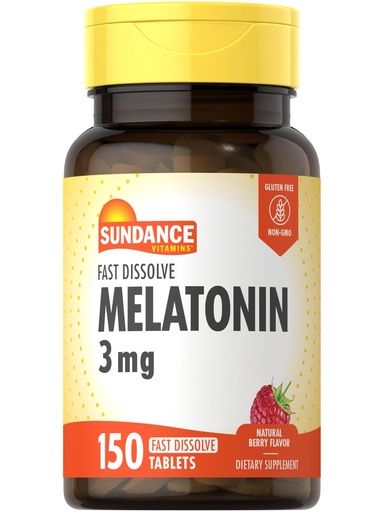 [BRSROHA2OAIBUG3X] Sundance Melatonin Fast Dissolve | 3mg | 150 Fast Dissolve Tablets | Natural Berry Flavor | Vegetarian, Non-GMO, and Gluten Free Supplement