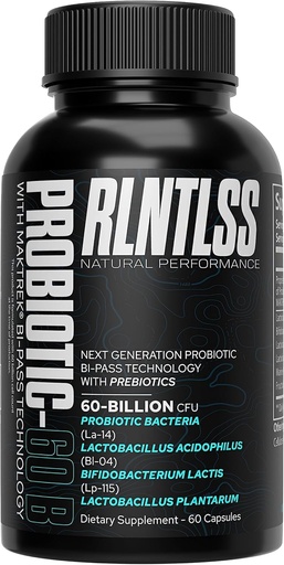 [BRSRO2YKOV7GGEI7] RLNTLSS - Probiotic 60 Billion CFU - 4 Strain Blend - Premium Supplement - Men and Women - Shelf Stable Probiotic Capsule - Probiotic and Prebiotic - (60 Count Bottle)