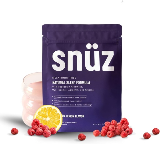 [BRSRAFT5AQHWA3TH] snüz Natural Sleep Support Supplement with Magnesium Glycinate, Myo-Inositol, Apigenin & Glycine, Melatonin Free, Sleep Aid for Adults, Non GMO, Gluten Free, Vegan, Raspberry Lemon Flavor, 30 Svgs