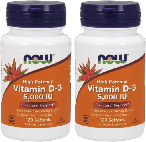 [BRSROGD3C4MWEYD4] NOW Vitaminas D-3 5000 TV, 120 Softgels (pakuotė 2)