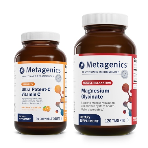 [BRSRAFTRAUCG2YDL] Metagenics Bundle - Ultra Potent-C Chewable & Magnesium Glycinate - 90 Tablets of Ultra Potent-C Chewable for Immune & Antioxidant Support - 120 Tablets of Mag Glycinate for Nervous System Support
